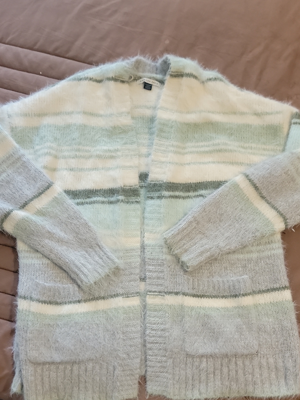 Cozy Striped Open-Front Women’s Sweater Cardigan - Mint & Cream